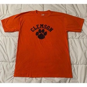 Vintage Clemson Men's Single Stitch Tee Size XL Orange USA Football